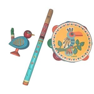 Djeco Animambo Wood Musical Instrument Flute Tambourine Bird Whistle Montessori